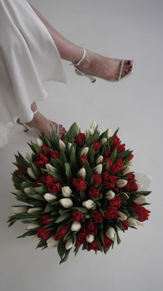 Букет з червоних та білих тюльпанів